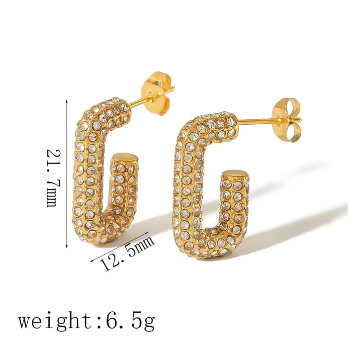 1 Pair Luxurious Retro Style Shiny U Shape Stainless Steel  Gold Color Inlay Full Rhinestones Women's Hoop Earrings Picture3